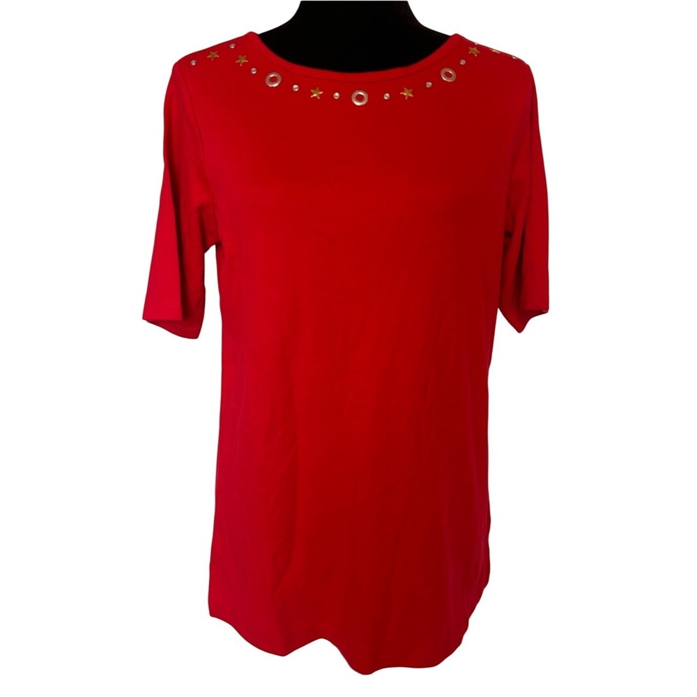 NWT Quacker Factory Red Shirt Top with Nautical Star Details Size Small‎